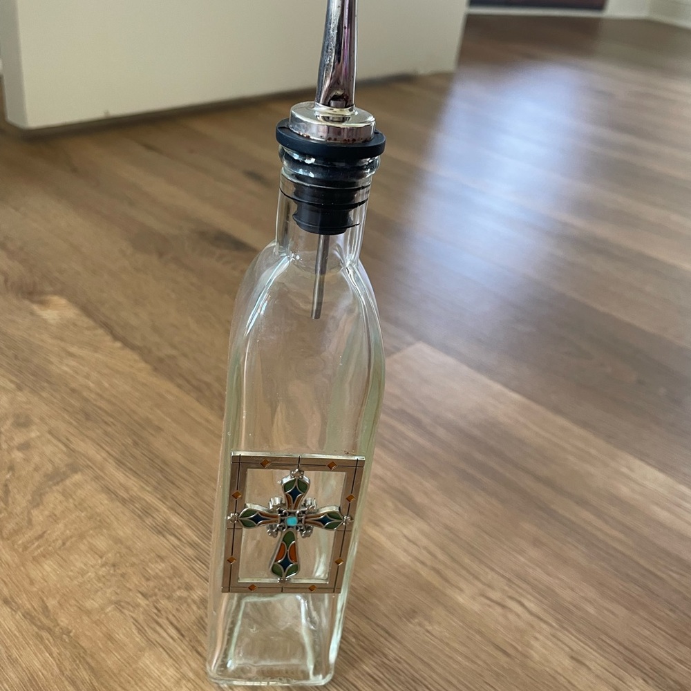 Glass Oil Bottle with Decorative Cross